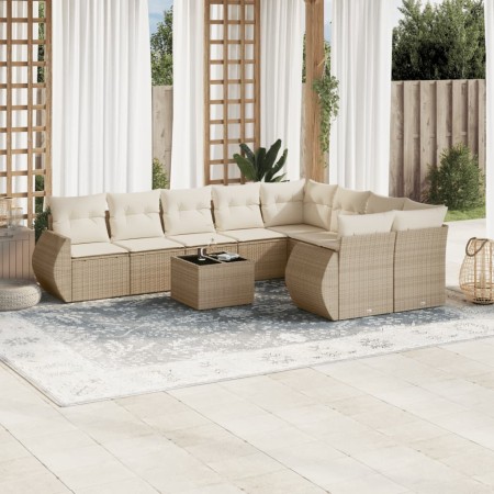 Juego de sofás jardín con cojines beige 10 pzas ratán sintético de , Conjuntos de jardín - Ref: Foro24-3254185, Precio: 735,9...