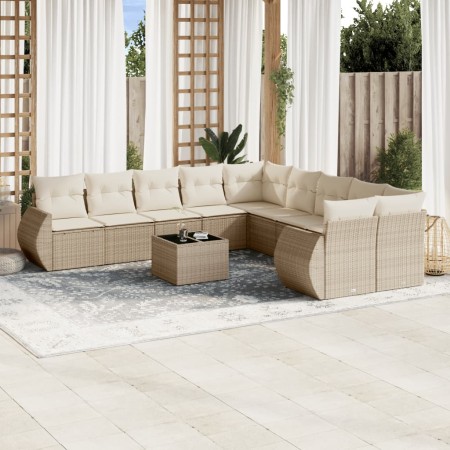 Set de sofás de jardín 11pzas con cojines ratán sintético beige de , Conjuntos de jardín - Ref: Foro24-3254255, Precio: 779,2...