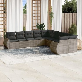 Set de sofás de jardín 11 pzas y cojines ratán sintético gris de , Conjuntos de jardín - Ref: Foro24-3254257, Precio: 699,85 ...
