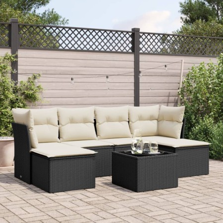 Set de comedor de jardín 7 pzas y cojines ratán sintético negro de , Conjuntos de jardín - Ref: Foro24-3218016, Precio: 352,6...