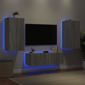 Muebles de TV de pared con luces LED 3 piezas gris Sonoma en Muebles TV | Comprar online en Foru.es