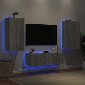 Muebles de TV de pared con luces LED 3 piezas gris Sonoma en Muebles TV | Comprar online en Foru.es
