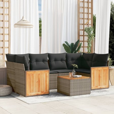 Set de sofás de jardín 7 piezas con cojines ratán PE gris de , Conjuntos de jardín - Ref: Foro24-3227481, Precio: 415,86 €, D...