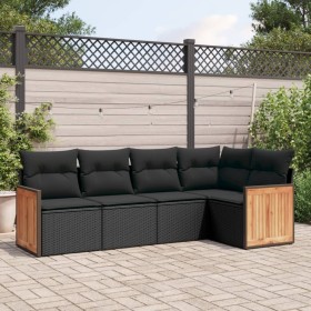 Set de muebles de jardín 5 pzas y cojines ratán sintético negro de , Conjuntos de jardín - Ref: Foro24-3227623, Precio: 330,1...