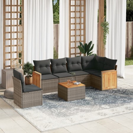 Set de sofás de jardín 7 piezas con cojines ratán PE gris de , Conjuntos de jardín - Ref: Foro24-3227705, Precio: 410,20 €, D...