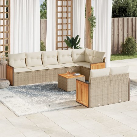 Set de sofás de jardín 9 pzas con cojines ratán sintético beige de , Conjuntos de jardín - Ref: Foro24-3227836, Precio: 562,5...