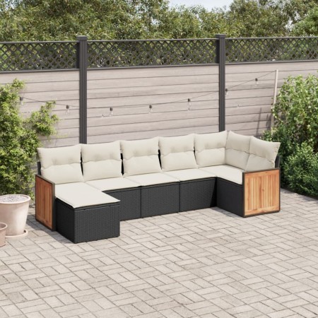 Set de comedor de jardín 7 pzas y cojines ratán sintético negro de , Conjuntos de jardín - Ref: Foro24-3227869, Precio: 380,2...