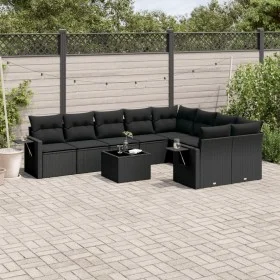 Set de sofás de jardín 10 pzas cojines ratán sintético negro de , Conjuntos de jardín - Ref: Foro24-3220644, Precio: 638,70 €...