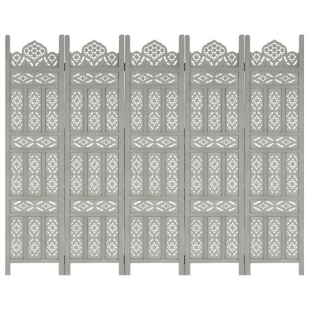 Biombo 5 paneles tallado a mano madera de mango gris 200x165 cm de vidaXL, Divisores de ambientes - Ref: Foro24-285323, Preci...