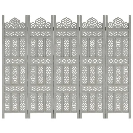 Biombo 5 paneles tallado a mano madera de mango gris 200x165 cm de vidaXL, Divisores de ambientes - Ref: Foro24-285323, Preci...