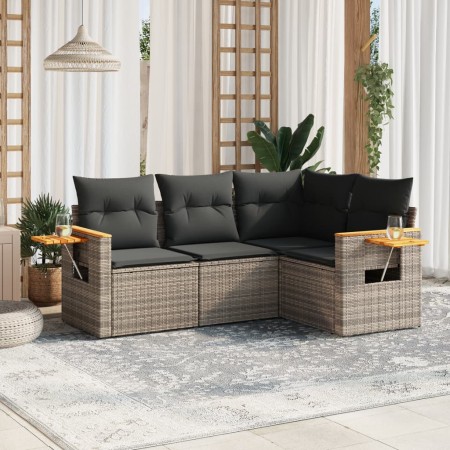 Set de sofás de jardín 4 pzas y cojines ratán sintético gris de , Conjuntos de jardín - Ref: Foro24-3226774, Precio: 280,37 €...