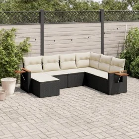 Set de comedor de jardín 7 pzas y cojines ratán sintético negro de , Conjuntos de jardín - Ref: Foro24-3227043, Precio: 428,9...