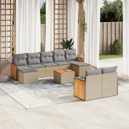 Juego de sofás jardín con cojines beige 10 pzas ratán sintético de , Conjuntos de jardín - Ref: Foro24-3228089, Precio: 563,1...