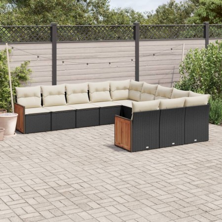 Set de sofás de jardín 11 pzas y cojines ratán sintético negro de , Conjuntos de jardín - Ref: Foro24-3228107, Precio: 601,83...