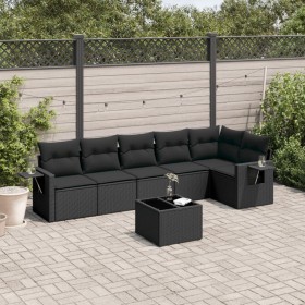 Set de comedor de jardín 7 pzas y cojines ratán sintético negro de , Conjuntos de jardín - Ref: Foro24-3252532, Precio: 479,0...