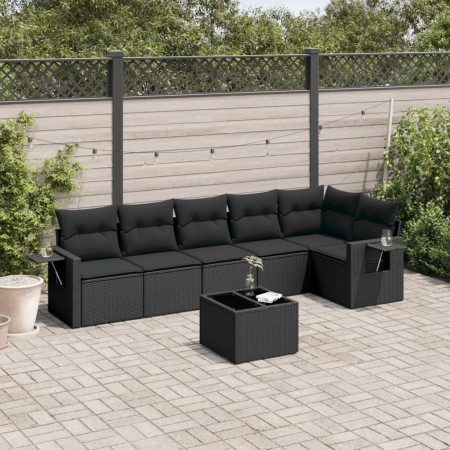 Set de comedor de jardín 7 pzas y cojines ratán sintético negro de , Conjuntos de jardín - Ref: Foro24-3252532, Precio: 479,0...