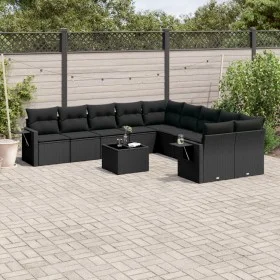 Set de sofás de jardín 11 pzas y cojines ratán sintético negro de , Conjuntos de jardín - Ref: Foro24-3253052, Precio: 694,38...