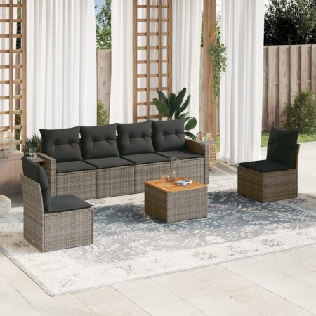 Set de sofás de jardín 7 piezas con cojines ratán PE gris de , Sofás modulares de exterior - Ref: Foro24-3224513, Precio: 407...
