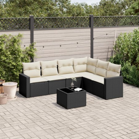 Set de comedor de jardín 7 pzas y cojines ratán sintético negro de , Conjuntos de jardín - Ref: Foro24-3219006, Precio: 392,5...