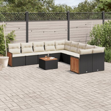 Set de sofás de jardín 11 pzas y cojines ratán sintético negro de , Conjuntos de jardín - Ref: Foro24-3228037, Precio: 596,94...