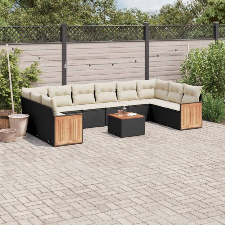 Set de sofás de jardín 11 pzas y cojines ratán sintético negro de , Conjuntos de jardín - Ref: Foro24-3228009, Precio: 596,94...