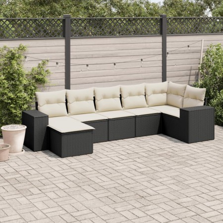 Set de comedor de jardín 7 pzas y cojines ratán sintético negro de , Conjuntos de jardín - Ref: Foro24-3222875, Precio: 392,6...