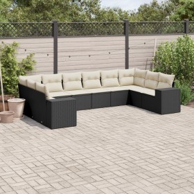 Set de sofás de jardín 10 pzas cojines ratán sintético negro de , Conjuntos de jardín - Ref: Foro24-3223065, Precio: 565,46 €...
