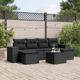 Set de comedor de jardín 7 pzas y cojines ratán sintético negro de , Conjuntos de jardín - Ref: Foro24-3222924, Precio: 445,4...