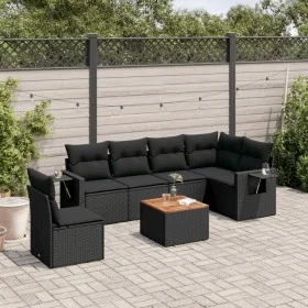 Set de comedor de jardín 7 pzas y cojines ratán sintético negro by , Modular outdoor sofas - Ref: Foro24-3224585, Price: 467,...