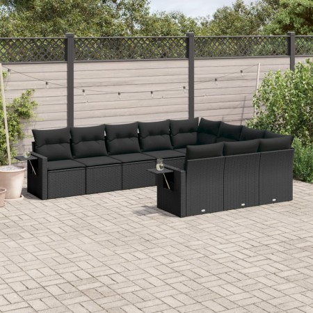 Set de sofás de jardín 10 pzas cojines ratán sintético negro de , Conjuntos de jardín - Ref: Foro24-3220684, Precio: 639,97 €...