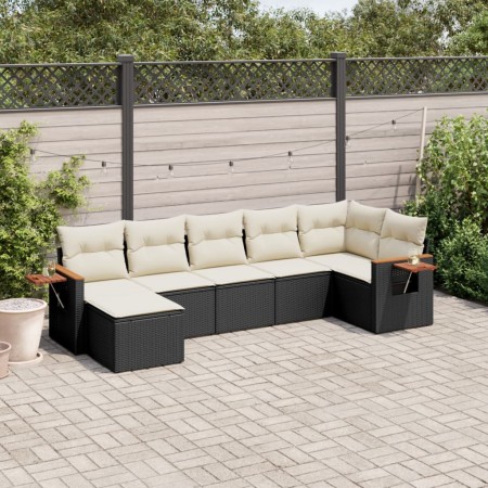 Set de comedor de jardín 7 pzas y cojines ratán sintético negro de , Conjuntos de jardín - Ref: Foro24-3227029, Precio: 398,8...