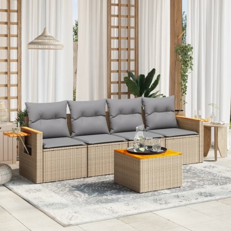 Juego de sofás jardín con cojines 5 pzas ratán sintético beige de , Conjuntos de jardín - Ref: Foro24-3226619, Precio: 303,37...