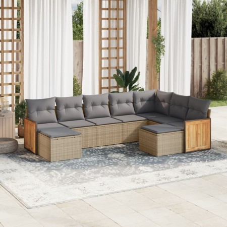 Set de sofás de jardín 9 pzas con cojines ratán sintético beige de , Conjuntos de jardín - Ref: Foro24-3228222, Precio: 501,5...