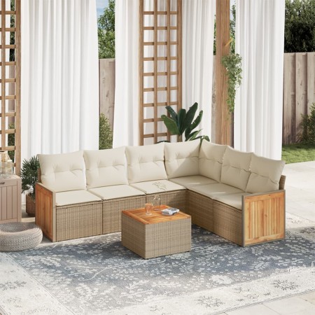 Set sofás de jardín 7 piezas y cojines ratán sintético beige de , Conjuntos de jardín - Ref: Foro24-3227689, Precio: 425,04 €...