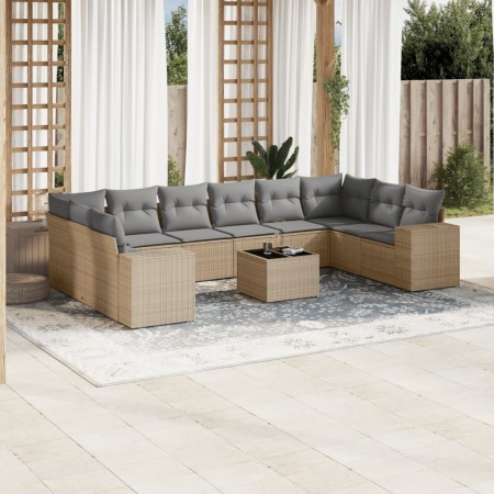 Set de sofás de jardín 11pzas con cojines ratán sintético beige de , Conjuntos de jardín - Ref: Foro24-3223078, Precio: 691,2...