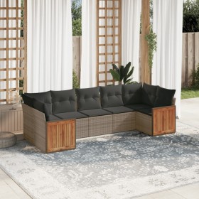 Set de sofás de jardín 7 piezas con cojines ratán PE gris de , Conjuntos de jardín - Ref: Foro24-3227950, Precio: 448,49 €, D...