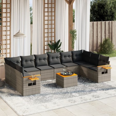 Set de sofás de jardín 11 pzas y cojines ratán sintético gris de , Conjuntos de jardín - Ref: Foro24-3227173, Precio: 644,22 ...