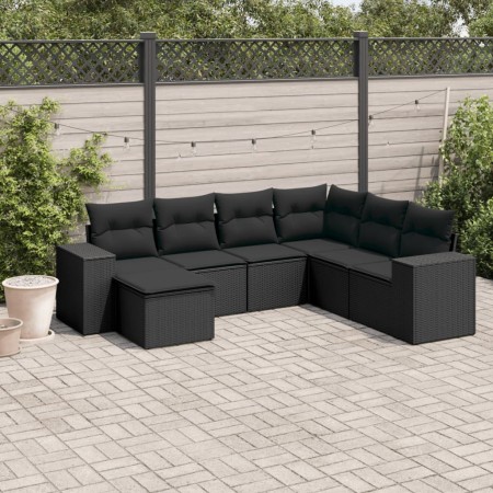 Set de comedor de jardín 7 pzas y cojines ratán sintético negro de , Conjuntos de jardín - Ref: Foro24-3222894, Precio: 479,6...