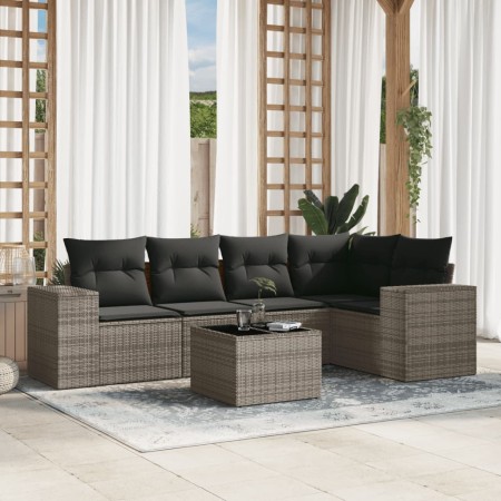 Set de muebles de jardín 6 pzas y cojines ratán sintético gris de , Sofás modulares de exterior - Ref: Foro24-3222539, Precio...