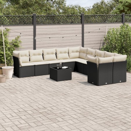 Set de sofás de jardín 11 pzas y cojines ratán sintético negro de , Conjuntos de jardín - Ref: Foro24-3250085, Precio: 635,58...