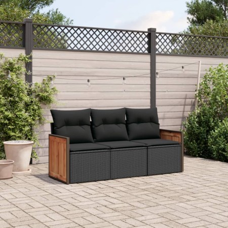 Set de sofás de jardín con cojines 3 pzas ratán sintético negro de , Conjuntos de jardín - Ref: Foro24-3227434, Precio: 200,9...