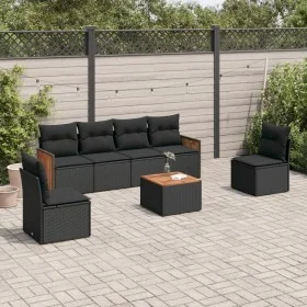Set de comedor de jardín 7 pzas y cojines ratán sintético negro de , Conjuntos de jardín - Ref: Foro24-3227546, Precio: 409,9...