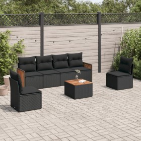 Set de comedor de jardín 7 pzas y cojines ratán sintético negro de , Conjuntos de jardín - Ref: Foro24-3227546, Precio: 409,4...