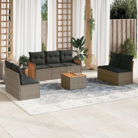 Set de sofás de jardín 8 pzas y cojines ratán sintético gris de , Conjuntos de jardín - Ref: Foro24-3227565, Precio: 444,55 €...