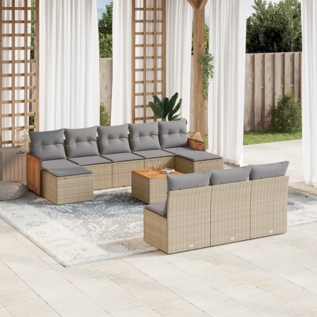 Set de sofás de jardín 11pzas con cojines ratán sintético beige de , Conjuntos de jardín - Ref: Foro24-3228075, Precio: 573,2...