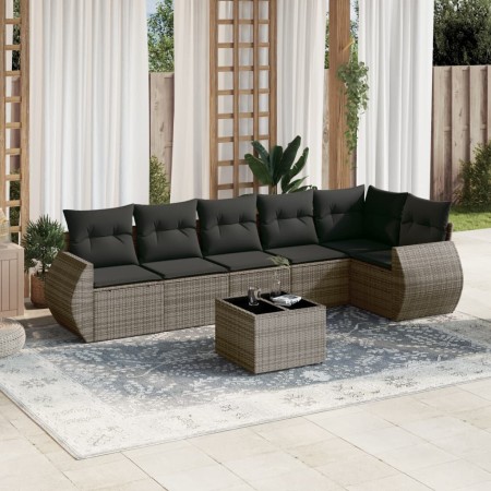 Set de sofás de jardín 7 piezas con cojines ratán PE gris de , Conjuntos de jardín - Ref: Foro24-3221399, Precio: 438,44 €, D...