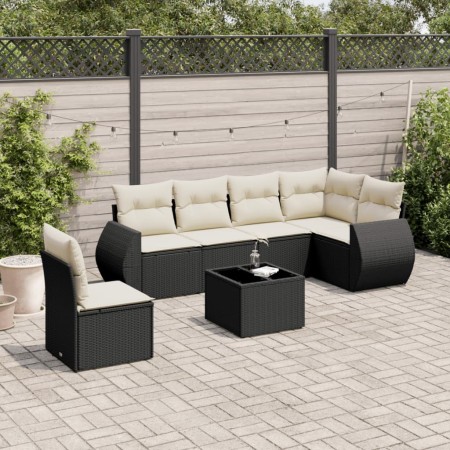 Set de comedor de jardín 7 pzas y cojines ratán sintético negro de , Conjuntos de jardín - Ref: Foro24-3221435, Precio: 406,6...