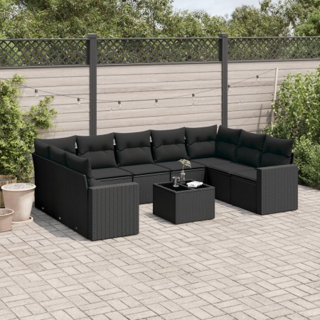Set de sofás de jardín 10 pzas cojines ratán sintético negro de , Conjuntos de jardín - Ref: Foro24-3219395, Precio: 621,95 €...