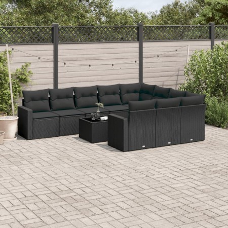 Set de sofás de jardín 11 pzas y cojines ratán sintético negro de , Conjuntos de jardín - Ref: Foro24-3219485, Precio: 682,43...
