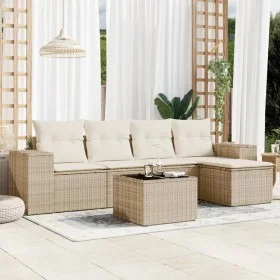 Garden sofa set with cushions 6 pieces beige synthetic rattan by , Modular outdoor sofas - Ref: Foro24-3222497, Price: 402,51...